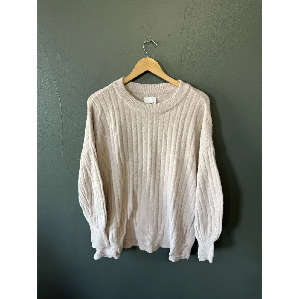 Aerie Womens Brown Fleece Ribbed Pullover Sweatshirt Size Small